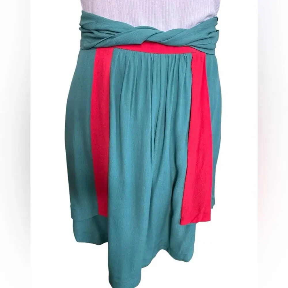 Umgee Colorblock Teal & Coral Asymmetrical Layered Mini Skirt Size Large
